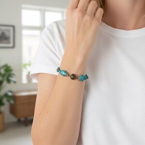 Turquoise & Glass Beaded Gorgeous Handmade Bracelet 7.5”L